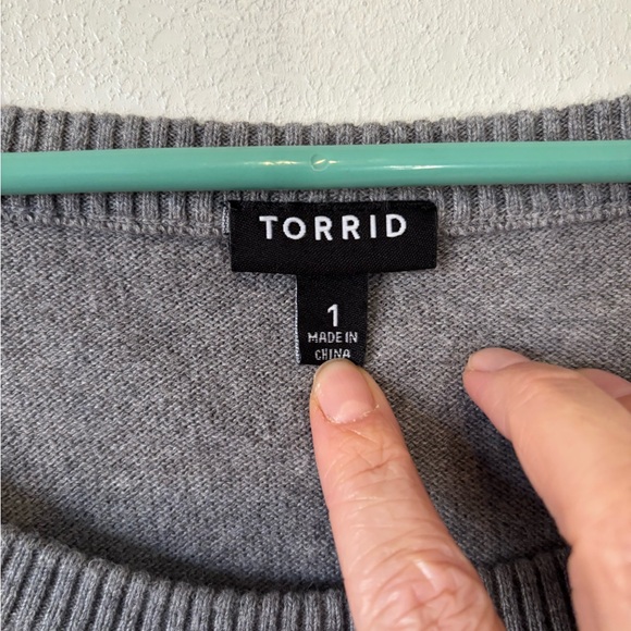 3/$20 Torrid Gray Lightweight Sweater with Sequin Lipstick Design - Picture 3 of 4